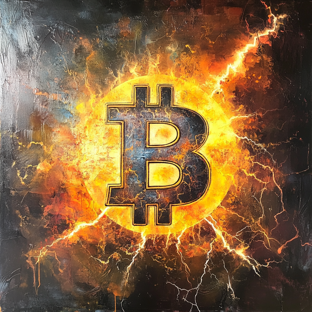 Logotipo de Bitcoin con corrientes eléctricas